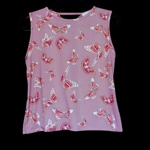 Open-back pink butterfly shirt